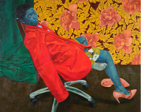 Awanle Ayiboro Hawa Ali, Nadiatu wore heels, 2024, Acrylic on canvas, courtesy Gallery 1957, Accra